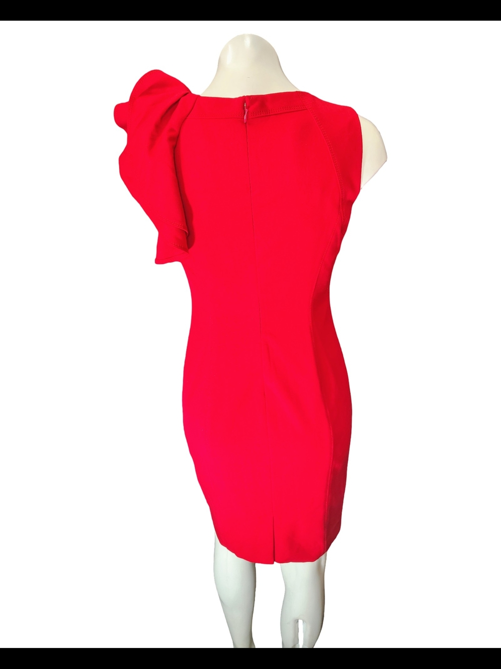 Calvin Klein Red One-Shoulder Ruffle Sheath Dress - Picture 2 of 6